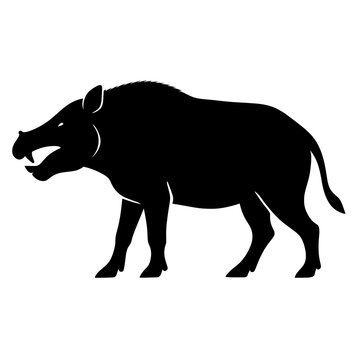 Bold Daeodon Silhouette with Distinctive Tusks Against White Background