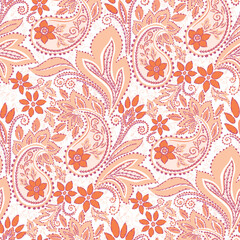 peachy Orange Paisley and jacobean style Leaves Pattern