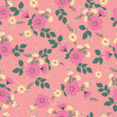 Pretty Pink and Yellow Florals on a Solid Pastel Background