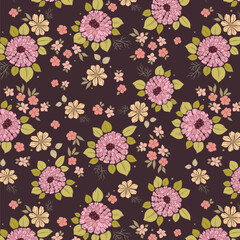 Pinkish Purple Zinnia Flowers Garden with Wild Flowers Pattern