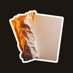 Done is Better Than Perfect—messy yet finished paper next to blank ideal paper, with thick white sticker-style outline around the design, solid black background, high contrast, centered composition