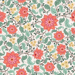 Vintage Traditional Chintz Style Pink And Pale Yellow Florals all Over Pattern