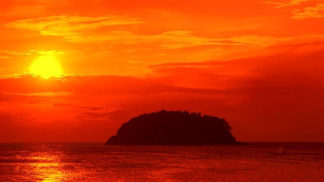Tropical seascape with small island during sunset in Krabi, Thailand