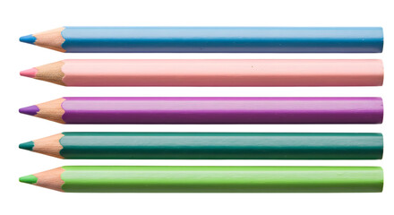 Colorful pencils arranged neatly showcase an array of creative options for drawing, sketching and artistic expression on a transparent background.