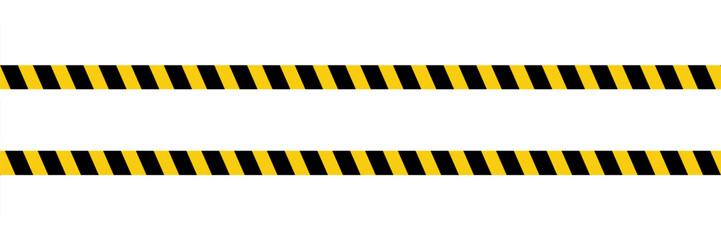 Warning tape with yellow and black diagonal stripes. Warn stop seamless line, vector illustration