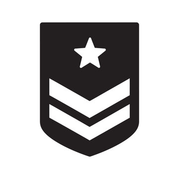 Solid glyph vector icon of a military sergeant chevron rank representing army force insignia and soldier uniform promotion patch or badge emblem
