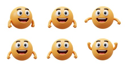 Obraz premium Cartoon orange emoji characters set cheerful expressions