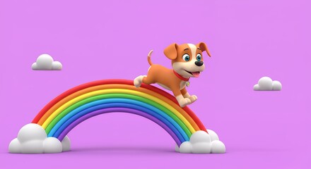 Cute cartoon dog on rainbow