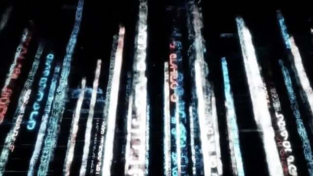 Vertical Glyph Streams in Dark Digital Chamber with Flicker and Glitch Simulation