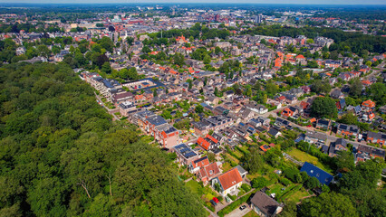 Aerial panorama view of the city Assen in the Netherlands on a sunny morning in summer