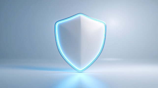 Glowing blue shield icon with futuristic design, symbolizing digital protection, cybersecurity, and high-tech security systems. Ideal for tech, software, or cyber safety concepts.
