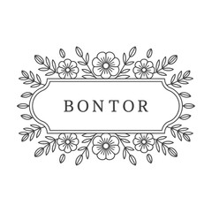 Elegant floral frame with the word bontor isolated on white background