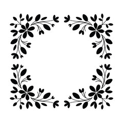 Obraz premium Black floral corner decorations with leaves and flowers isolated on white background