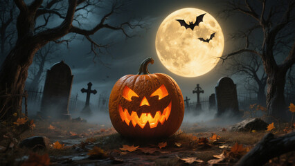 A hauntingly Halloween scene set under a full, radiant moon that casts a warm, golden glow over the landscape. Halloween, Halloween Costumes, Halloween Background, Happy Halloween
