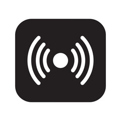 Solid glyph vector icon of a wireless hotspot signal representing public internet connection and mobile network data access point for wifi