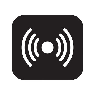 Solid glyph vector icon of a wireless hotspot signal representing public internet connection and mobile network data access point for wifi