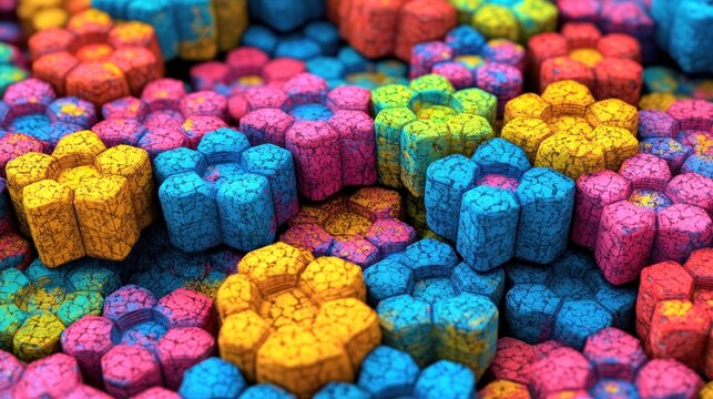 Vibrant Fractal Flowers: A Colorful Abstract Landscape of Geometric Blooms