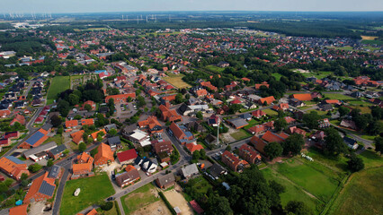 Aerial of the old town of the city Dorpen in the Germany on a sunny day in summer