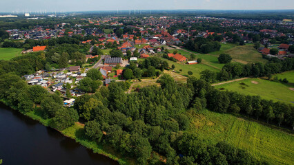 Aerial of the old town of the city Dorpen in the Germany on a sunny day in summer