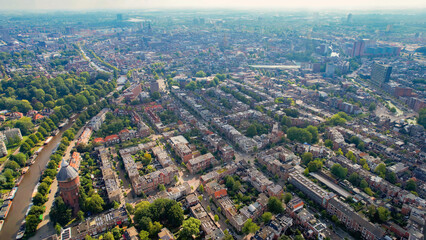 Aerial panorama view of the city Groningen in the Netherlands on a sunny morning in summer