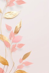Fototapeta premium gold brown leaves pink background with copy space