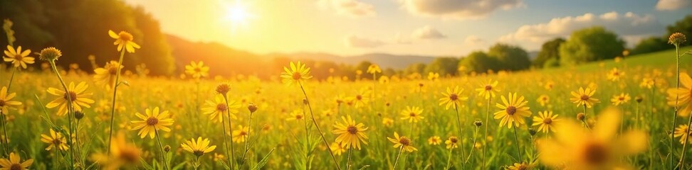 Golden Wildflowers Swaying in a Sun-Drenched Meadow A Breathtaking Summer Landscape