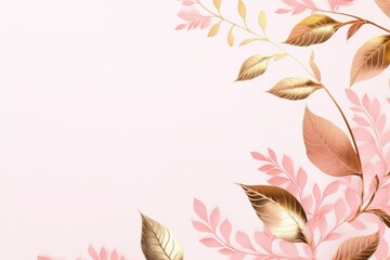 Fototapeta premium gold brown leaves pink background with copy space