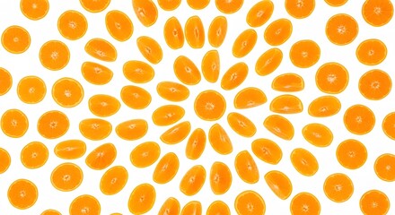 Vibrant slices of fresh oranges arranged in a repeating pattern on a clean white background