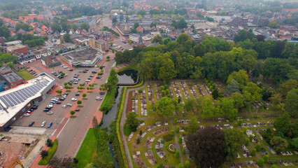 Aerial view of the old town of the city Veendam in the Netherlands on a sunny day in summer	