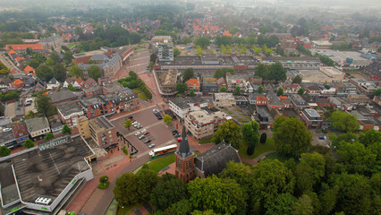 Aerial view of the old town of the city Veendam in the Netherlands on a sunny day in summer	