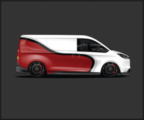Red and White Van Design Concept Illustration Side