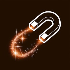 Effort is Attractive — magnet pulling in sparkles and stars, with thick white sticker-style outline around the design, solid black background, high contrast, centered composition