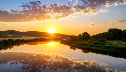 Fototapeta premium Sunrise over a tranquil river