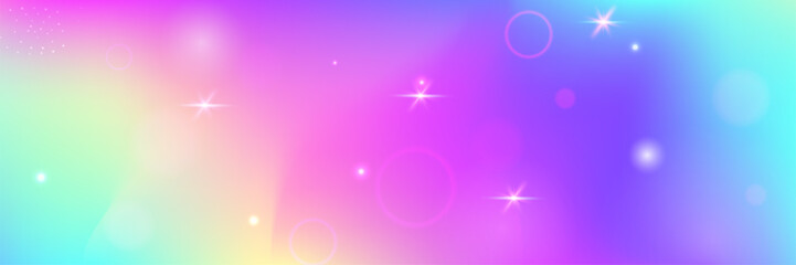 Kawaii Background. Pink Princess Gradient And Beautiful Unicorn Pattern. Purple Rainbow Hologram. Bright Universe Dream With Shiny Fairytale Glitter. Blue Kawaii Background.