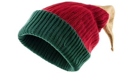 Christmas Elf Knit Hat Red Green Gold Winter Holiday Beanie