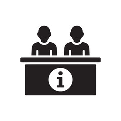 Information kiosk with paper brochure for help desk customer service assistance point tourist guide booth support center vector solid glyph icon