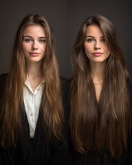 A young woman with noticeable thinning hair compared to a photo of her healthy, shiny hair.