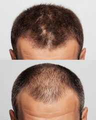 Obraz premium The forehead area where the hair is thinning is compared to the hair growing densely along the hairline.