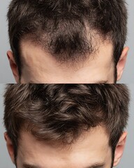 Obraz premium A head with hair loss in patches compared to a head that always has full hair.