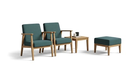Outdoor Seating Set with Two Chairs, Table and Footstool