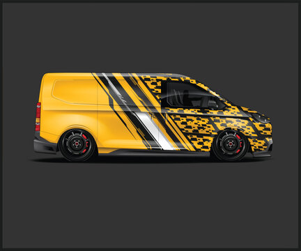 Yellow Van with Aggressive Graphic Wrap Design yellow