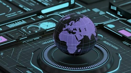 Futuristic earth globe hologram interface design presents a modern technology concept, with digital data and global connectivity. - Powered by Adobe