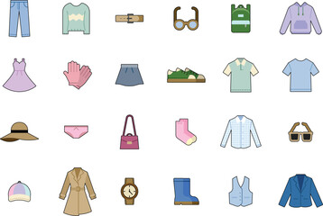 Clothing and Fashion Items Icon Set