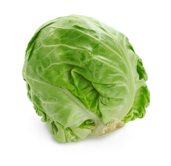 Whole fresh green cabbage isolated on white