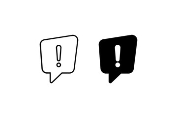 Speech Bubble Exclamation Icon Set. A black icon of a speech bubble with exclamation, representing alert.