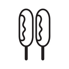 Solid glyph vector icon of a corn dog on a stick for a fast food snack representing a fried sausage meal and unhealthy junk street food