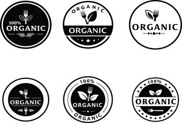 Fototapeta premium organic certified label badge set vector, eco friendly natural food product seal for packaging or marketing design