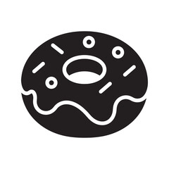 Solid glyph vector icon of a sweet frosted donut with sprinkles representing a bakery dessert and a delicious sugary pastry snack for breakfast