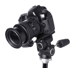 Modern professional video camera isolated on white