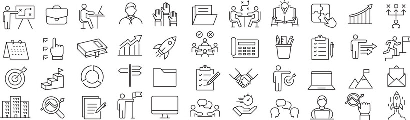 ベクターでモノクロのタスクに関する線画アイコンセット
